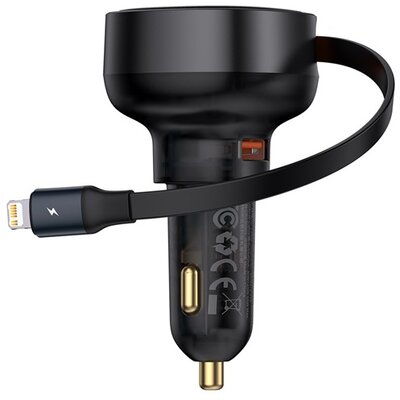 Baseus - Enjoyment Pro autós gyorstöltő 55W, USB Type-A + iPhone automata behúzós kábel, fekete - C00057801111-00