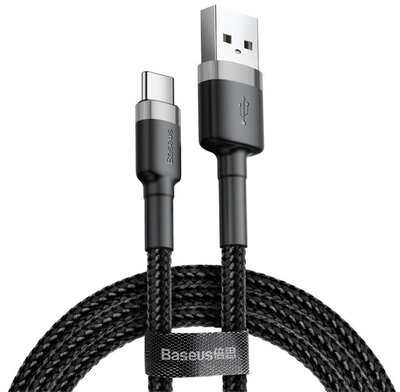 Baseus - Cafule USB Type-A - USB Type-C, 18W gyorstöltő adatkábel, 0.5m, fekete/szürke - CATKLF-AG1