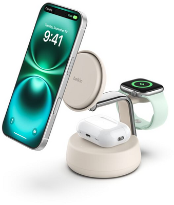 Belkin - UltraCharge Pro 3 az 1-ben mágneses töltődokkoló Qi2 25W-tal, homokszínű - WIZ040KQSD