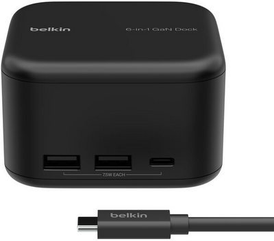 Belkin - USB-C 6 az 1-ben Core GaN dokkolóállomás (130 W) - INC018VFBK