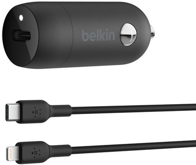 BELKIN - BoostCharge 30 W-os USB-C autós töltő + USB-C - Lightning kábel - CCA004BT1MBK-B5