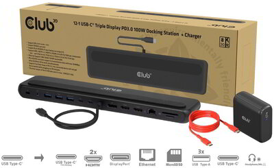 Club 3D - 12-1 USB-C® Triple Display PD3.0 100W Docking Station + Charger - CSV-2541