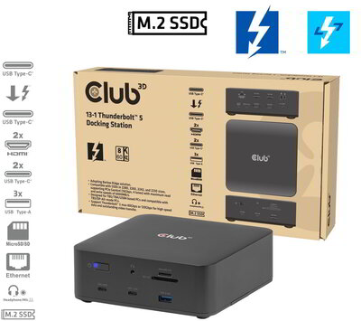 Club 3D - CSV-2562 13-1 Thunderbolt™ 5 Docking Station M.2 SSD 2x HDMI™ 8K60Hz Thunderbolt™ Share Certified 180W - CSV-2562