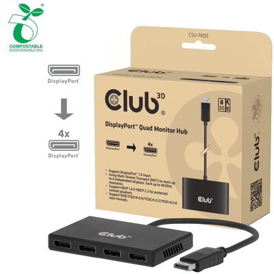 Club 3D - CSV-7400 DisplayPort™ Quad Monitor MST 4x4K30Hz - CSV-7400