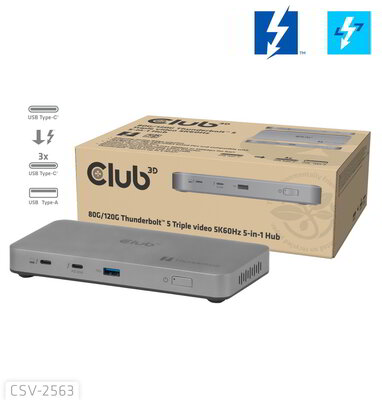 Club 3D - CSV-2563 5-1 Thunderbolt™ 5 Hub Triple video 5K60Hz Thunderbolt™ Share Certified 180W