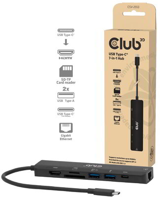 Club 3D - USB-C® 7-in-1 Hub to HDMI™ 4K60Hz /SD-TF Card slot 2x USB A / USB-C® PD / RJ45 - CSV-2553