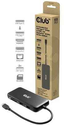 Club 3D - 8-1 Portable Dock USB Type-C® 10Gbps to HDMI™ and DisplayPort™ 8K30Hz PD Max.100Watt - CSV-2551
