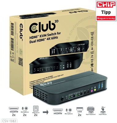 Club 3D - HDMI™ KVM SWITCH FOR DUAL HDMI™ 4K60Hz - CSV-1382