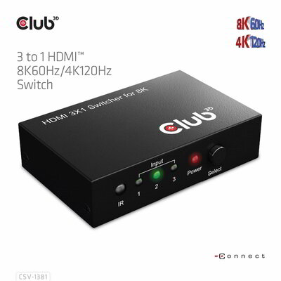 Club 3D - 3 to 1 HDMI™ 8K60Hz/4K120Hz Switch - CSV-1381