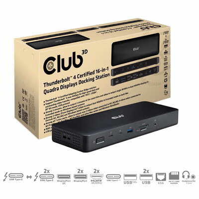 Club 3D - Thunderbolt™ 4 16-in-1 Quadra Displays Docking Station - CSV-1583