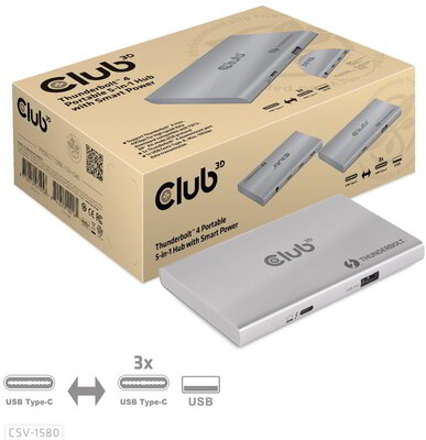 Club 3D - Thunderbolt™4 Portable 5-in-1 Hub with Smart Power - CSV-1580