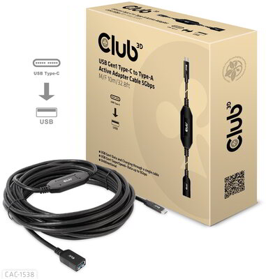 Club 3D - USB-C® to -A Active Adapter Cable 5Gbps M/F 10m/32.8ft - CAC-1538
