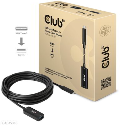 Club 3D - USB-C® 10Gbps to A Cable M/F 5m/16.4ft - CAC-1536