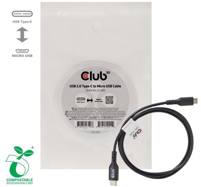 Club 3D - USB-C® 480Mbps to Micro USB Cable M/M 1m /3.28ft - CAC-1526