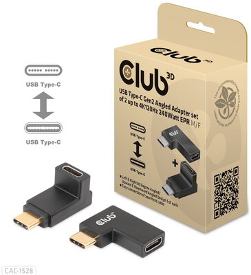 Club 3D - USB-C® 10Gbps Angled Adapter set of 2 up to 4K120Hz M/F - CAC-1528