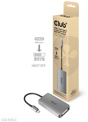 Club 3D - USB-C® to Dual Link DVI-D HDCP OFF version Active Adapter M/F for Apple Cinema Displays - CAC-1510-A