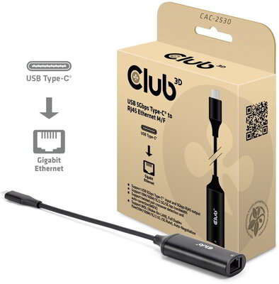 Club 3D - USB-C® to RJ45 5G Ethernet M/F Adapter - CAC-2530