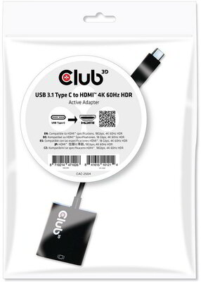 Club 3D - USB-C® to HDMI™ 2.0 UHD 4K 60Hz Active Adapter - CAC-2504