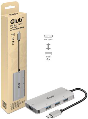Club 3D - USB-C to 10Gbps 4x USB Type-A Hub - CSV-1547