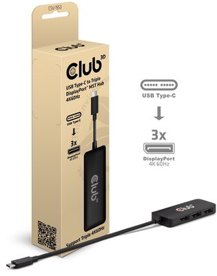 Club 3D - USB-C® to Triple DisplayPort™ MST Hub 4K60Hz - CSV-1553