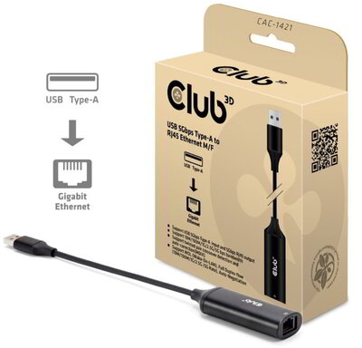 Club 3D - USB-A to RJ45 5G Ethernet M/F Adapter - CAC-1421