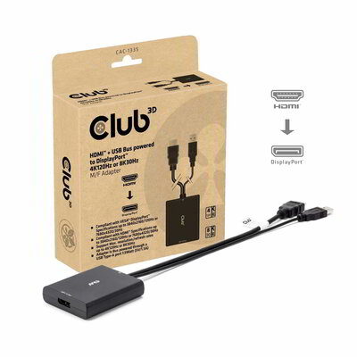 Club 3D - HDMI™ + USB Bus powered to DisplayPort™ 4K120Hz or 8K30Hz M/F Adapter - CAC-1335