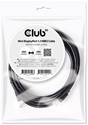 Club 3D - Mini DisplayPort™ 1.2 HBR2 Cable M/M 2m/6.56ft - CAC-2161
