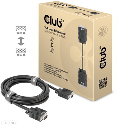 Club 3D - VGA Cable Bidirectional M/M 3m/9.84ft 28AWG - CAC-1703