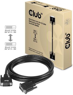 Club 3D - DVI-D Dual Link 24+1 M/M Cable 3m/9.84ft Bidirectional 28AWG - CAC-1223