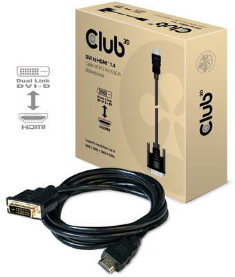 Club 3D - DVI to HDMI™ 1.4 Cable M/M 2m/ 6.56ft Bidirectional - CAC-1210