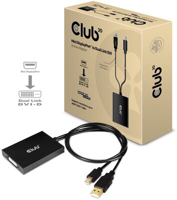 Club 3D - Mini DisplayPort™ to Dual Link DVI, HDCP ON version Active Adapter (for Displays With HDCP Support) - CAC-1130