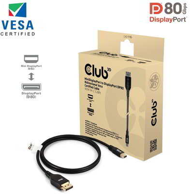 Club 3D - MiniDisplayPort™ to DisplayPort™ DP™80 Bidirectional Vesa Certified Cable 1m/ 3.28 ft - CAC-1116