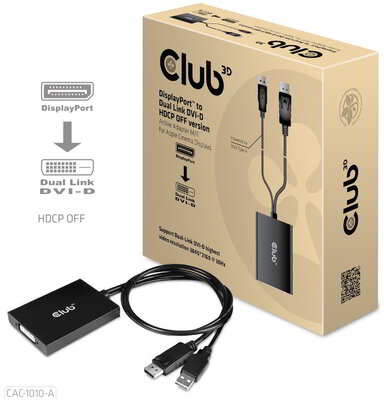 Club 3D - DisplayPort™ to Dual Link DVI-D HDCP OFF version Active Adapter M/F for Apple Cinema Displays - CAC-1010-A