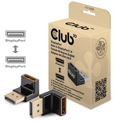 Club 3D - DisplayPort™ Male to DisplayPort™ 1.4 Female 90 Degree Angled Adapter 4K120Hz M/F - CAC-1008