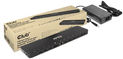 Club 3D - USB-C®5Gbps Triple Display DP Alt mode Displaylink Dynamic PD Charging Dock with 120 Watt PS - CSV-1566