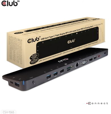 Club 3D - USB-C® Triple Display DP 1.4 AltMode PD Charging Dock 100W PD Power charger - CSV-1565