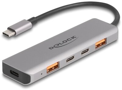Delock - USB 10 Gbps Hub 2 A-típusú USB port és 2 USB Type-C™ port USB Type-C™ csatlakozóval és PD 95 Watt - 64302