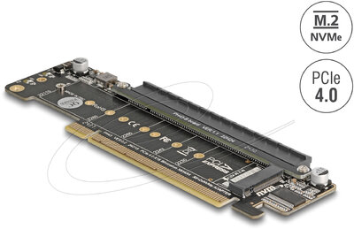 Delock - PCI Express 4.0 x16 riser kártya 2 x M.2 M kulcsos NVMe foglalattal sávszétválasztással - 41802