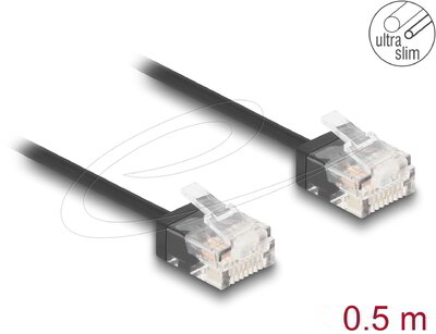 Delock - RJ45 hálózati kábel Cat.6 UTP ultra vékony 0,5 m, fekete - 80370