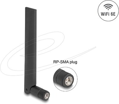 Delock - WiFi 6E antenna RP-SMA-dugó 3 dBi irányított, csuklós csatlakozó, fekete - 89078