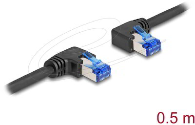Delock - RJ45 hálózati kábel Cat.6A S/FTP jobb / bal, hajlított, 0,5 m, fekete színű - 80420