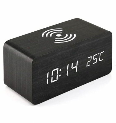 IRIS DC-100-BF-Qi 15W Qi vezeték nélküli töltővel, hangvezérlés fekete digitális óra