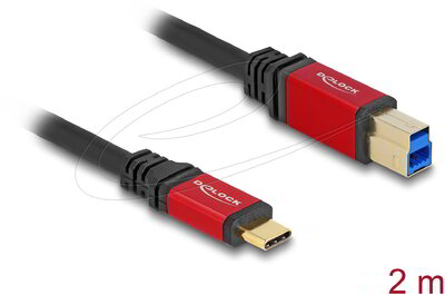 Delock - USB 5 Gbps kábel USB Type-C apa - USB B-típusú apa 2 m piros fém - 80613
