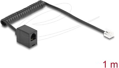 Delock - Telefon csavart kábel RJ11 apa - RJ11 anya fekete színű 1 m - 90230