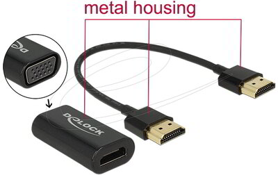 Delock - Adapter HDMI-A-csatlakozódugóval > VGA-csatlakozóhüvellyel, fém burkolat, 15 cm-es kábel - 65667