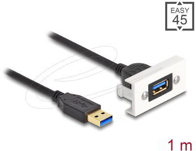 Delock - Easy 45 modul USB 5 Gbps A-típusú anya A-típusú USB apa rövid kábellel, 22,5 x 45 mm - 81399