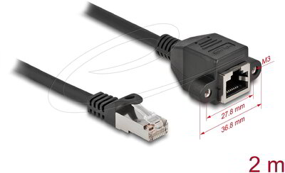 Delock - Hálózat bővítő kábel S/FTP RJ45 apa - RJ45 anya Cat.6A, 2 m hosszú, fekete - 87002