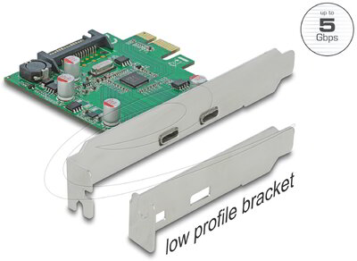 Delock - PCI Express x1 kártya - 2 x külső USB 5 Gbps USB Type-C™ hüvely - 90493