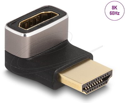 Delock - HDMI adapter apa - anya 90° lefelé néző csatlakozódugóval 8K 60 Hz szürke fém - 60085