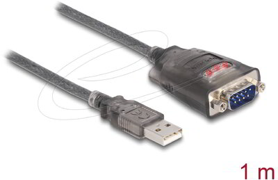 DELOCK - Adapter USB 2.0 Type-A / soros RS-232 D-Sub 9 csavarokkal és 3 LED-del 1m - 61400